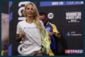 Ebanie Bridges strips down to bra and knickers for weigh in ahead of world title fight with Maria Cecilia Roman